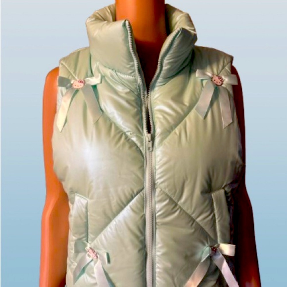 Hello Kitty Green and Silver Quilted Vest with High Collar